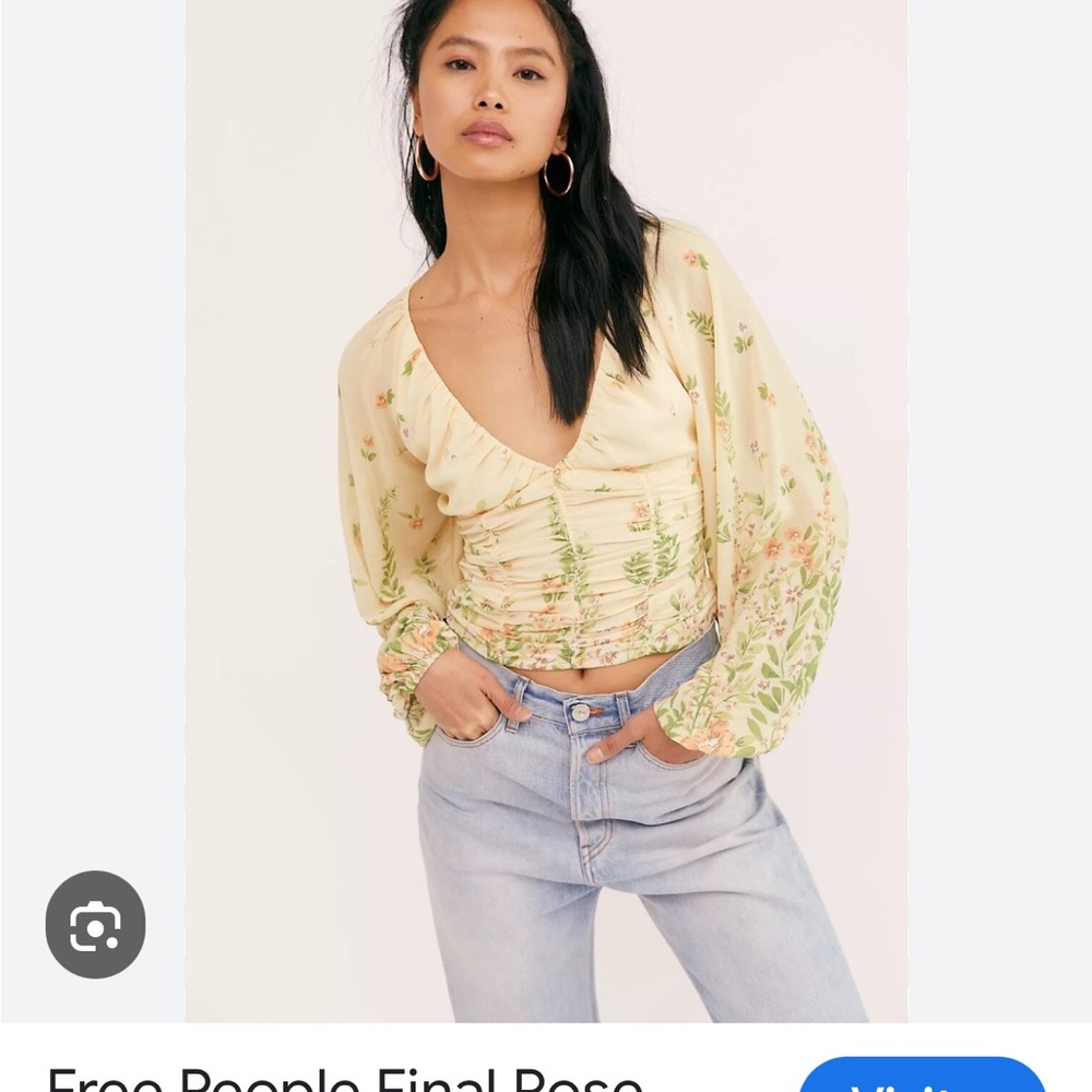 Free People final rose Yellow Floral Ruched Blouse - Picture 2 of 5